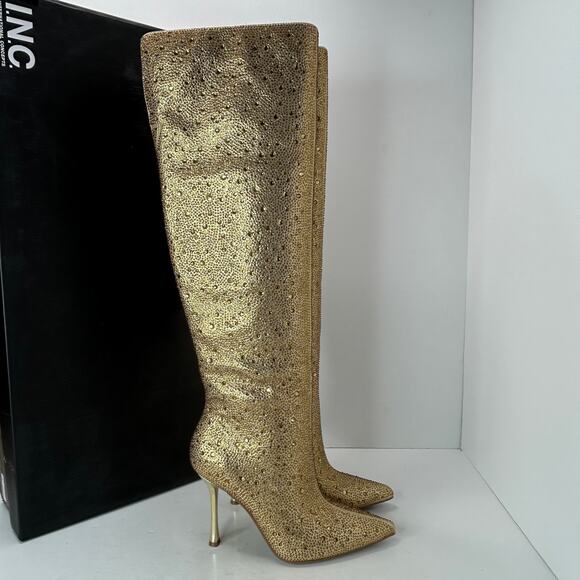 INC International Concepts SeveriaF5 Jeweled Knee High Boot Gold Women 7M NWB - Picture 2 of 14